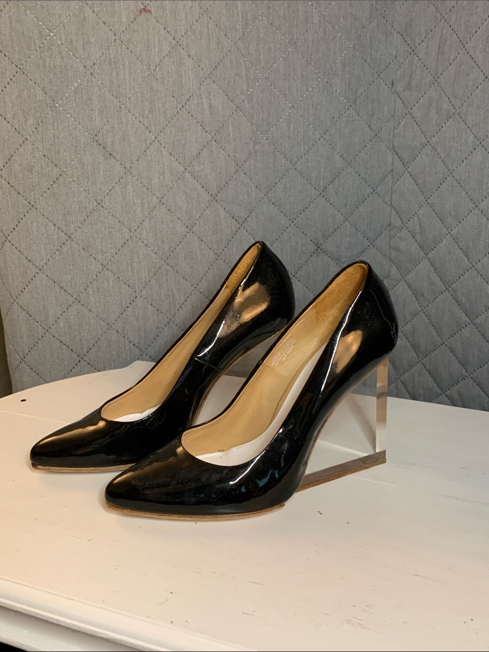 Maison Martin Margiela Black Patent Pointed Toe High Heels with Lucite Heel